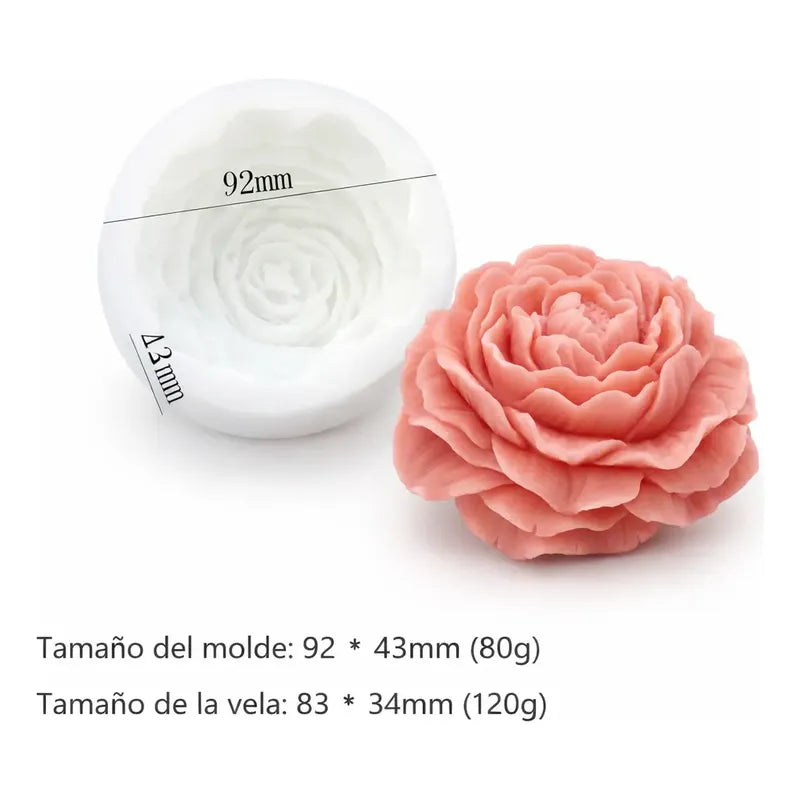 Molde De Silicona Para Vela Forma De Flor Peonia 9x4 Cm 3d