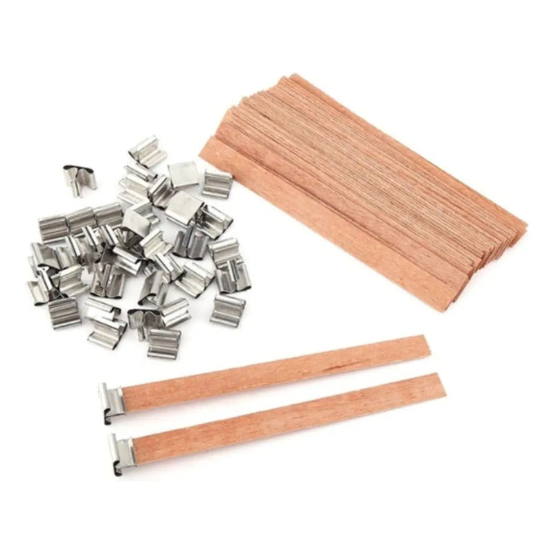 10 Mechas De Madera Para Vela  1.3cmx13cm, Con Soporte