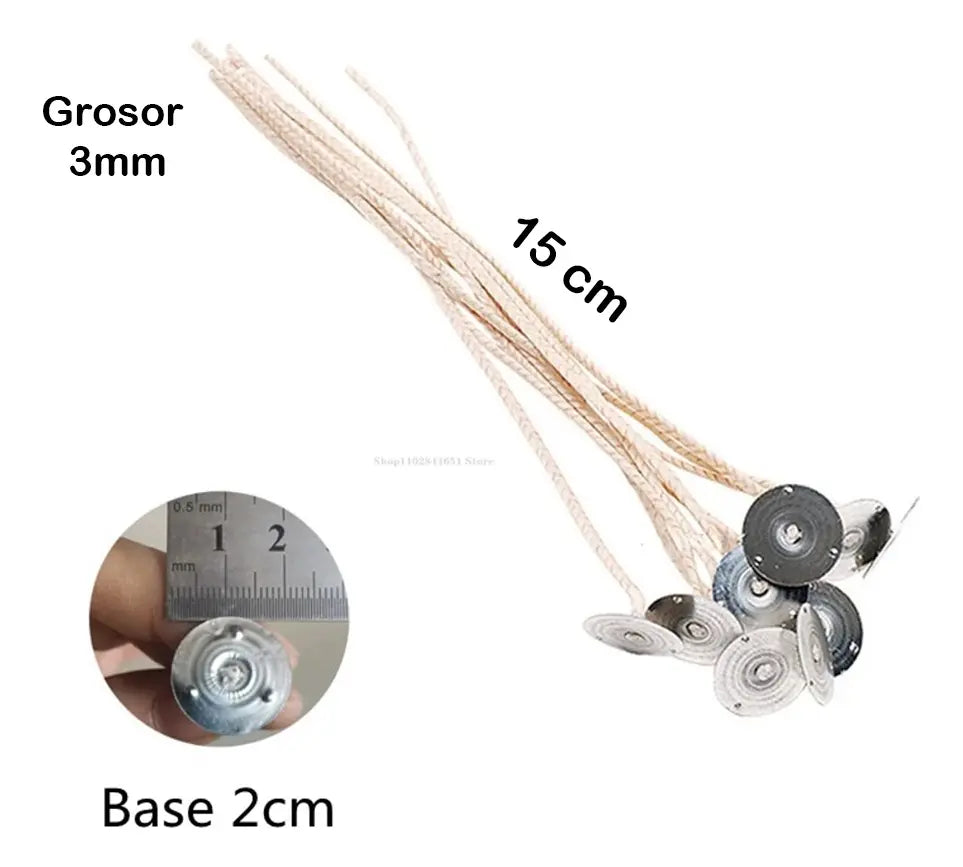 Mechas de Algodón para Velas 15 cm | 3 mm con Base – Combustión Limpia