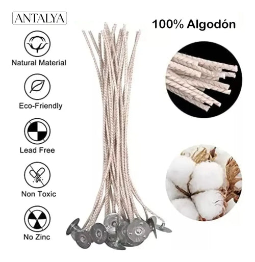 Mechas de Algodón para Velas 15 cm | 3 mm con Base – Combustión Limpia