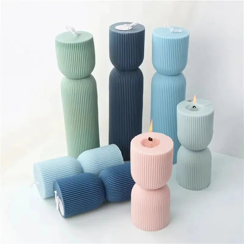 Set 2 Moldes de Silicona para Velas Acanaladas Diseño lineas 11 y 17 cm