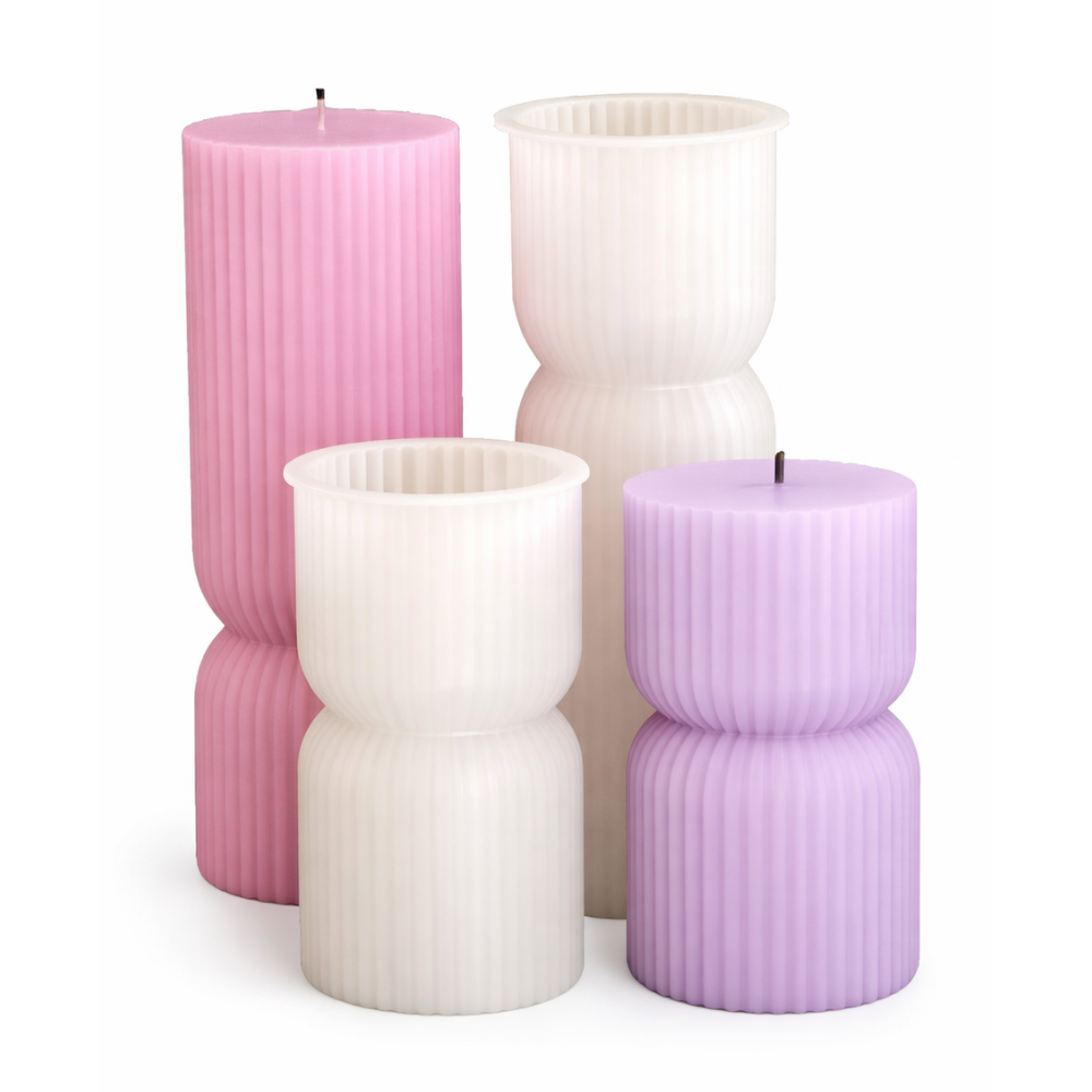 Set 2 Moldes de Silicona para Velas Acanaladas Diseño lineas 11 y 17 cm